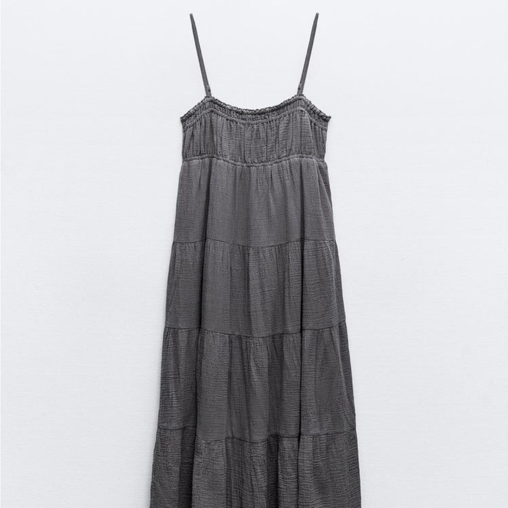Zara Cotton Gauze Charcoal Grey Maxi Dress